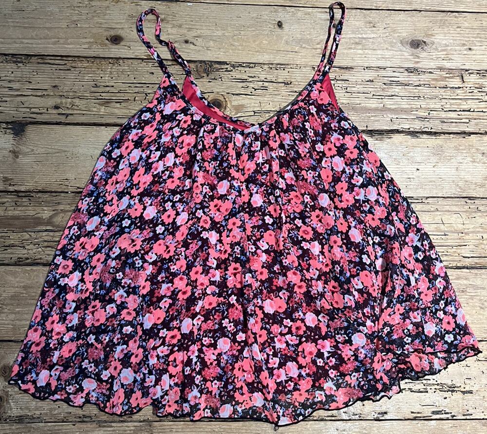 Express Womens Size M Black Pink Floral Flowy Blouse NWOT